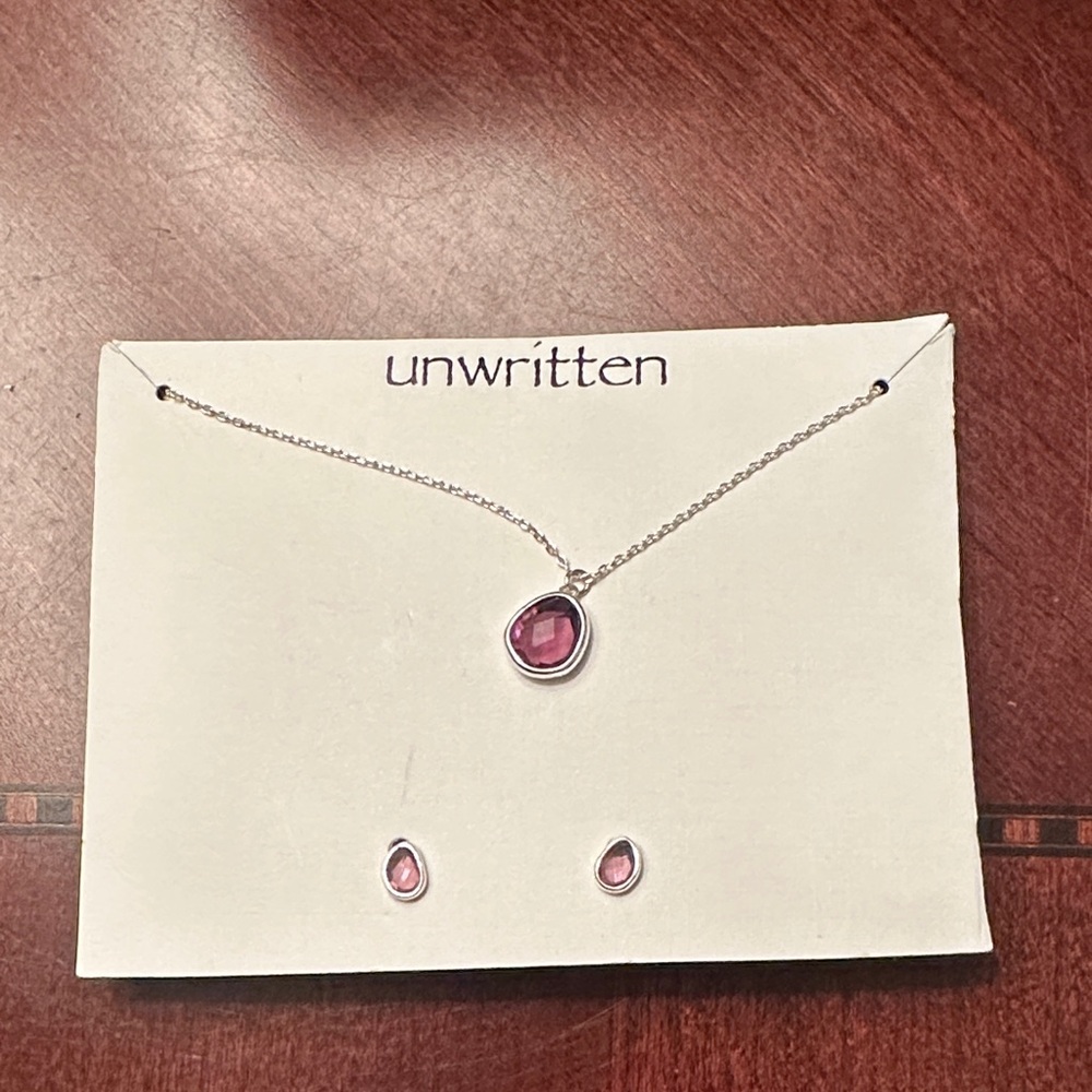 Unwritten Silver Necklace Set with Pink Purple Stones